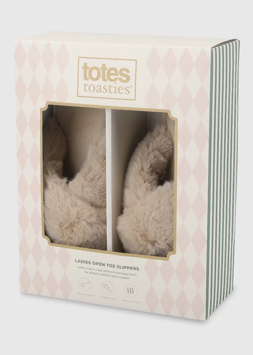 Totes Natural Crossover Faux Fur Slider Slippers - 3-4 Image 2