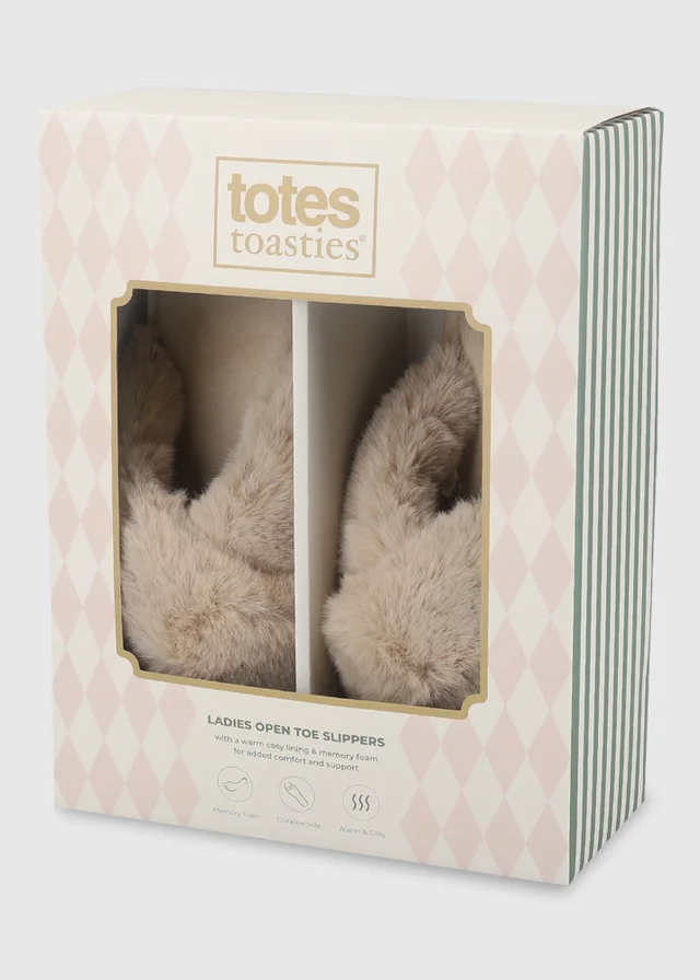 Totes Natural Crossover Faux Fur Slider Slippers