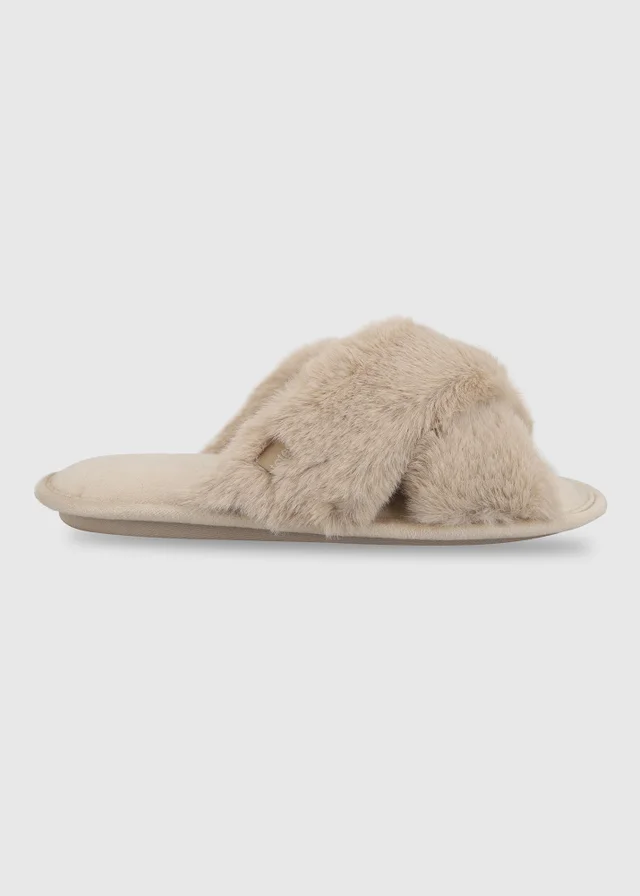 Totes Natural Crossover Faux Fur Slider Slippers
