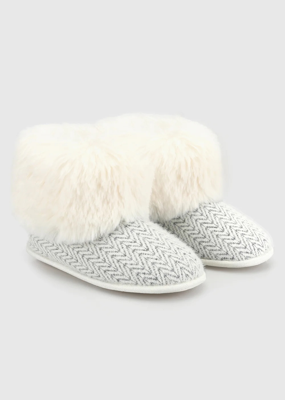 Totes Cream Multi Natural Patterned Knit Boot Slippers with Faux Fur Cuff - 5-6 Image 4