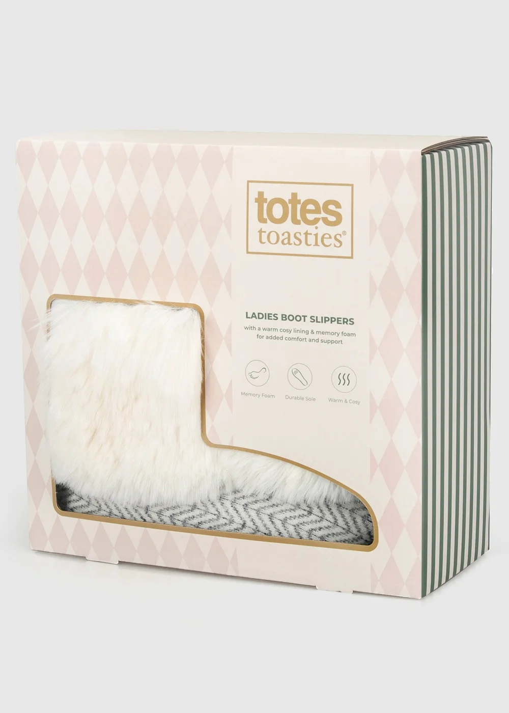 Totes Cream Multi Natural Patterned Knit Boot Slippers with Faux Fur Cuff - 5-6 Image 2