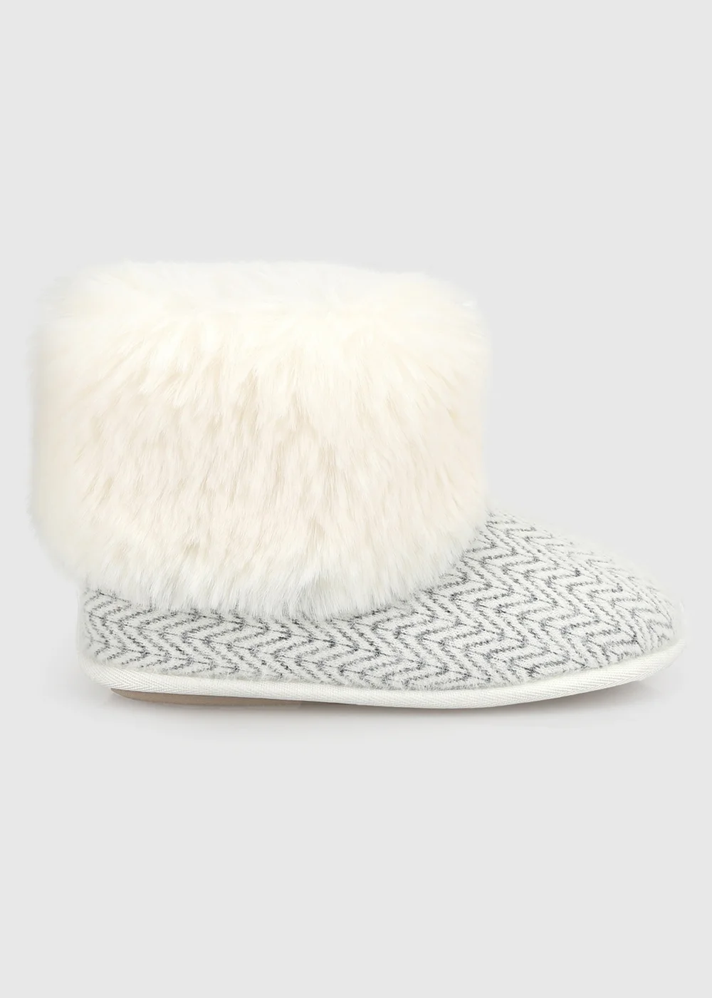 Totes Cream Multi Natural Patterned Knit Boot Slippers with Faux Fur Cuff - 5-6 Image 1