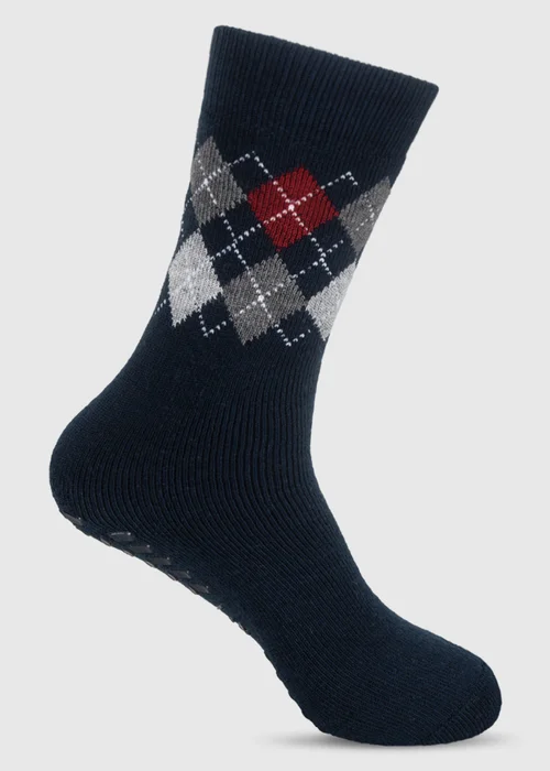 Totes 2 pack Argyle/Stripe Grey Original Slipper-Sox - One Size Image 4