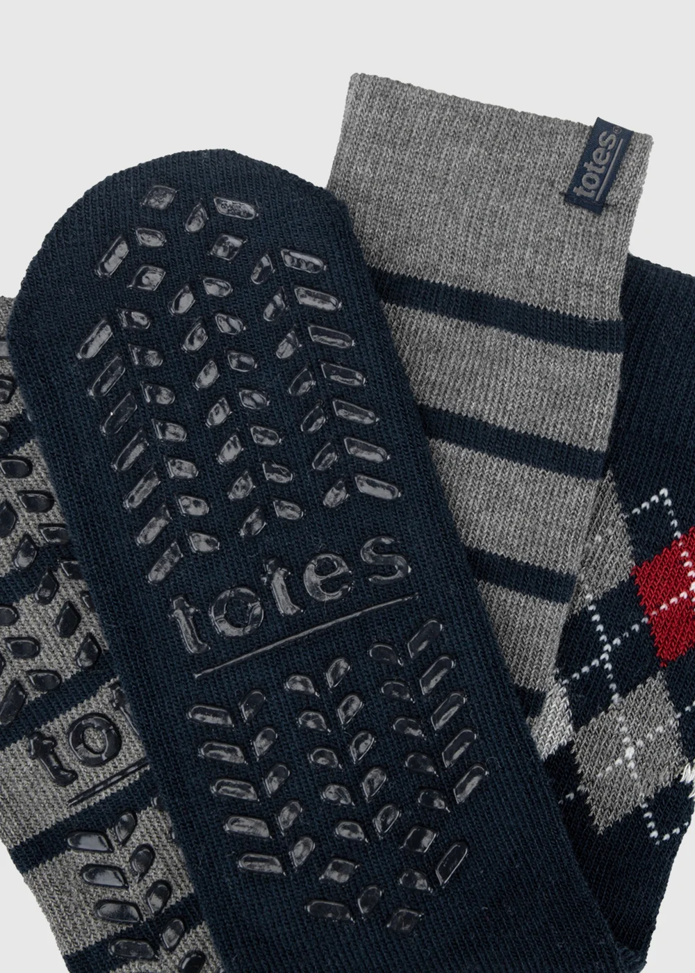 Totes 2 pack Argyle/Stripe Grey Original Slipper-Sox - One Size Image 6