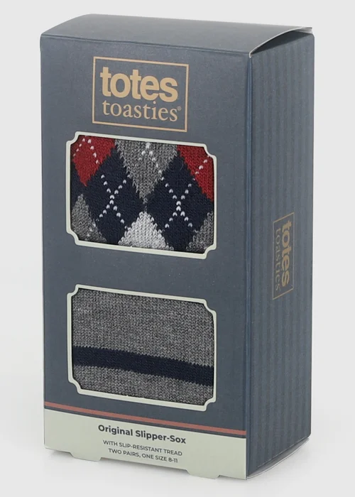 Totes 2 pack Argyle/Stripe Grey Original Slipper-Sox - One Size Image 2