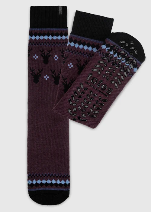 Totes Stag Red Original Slipper-Sox - One Size Image 1