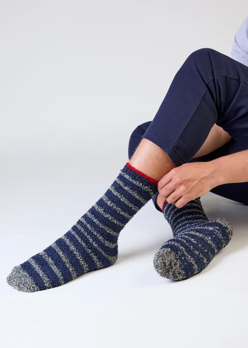 Totes 3 pack Navy Mix Blue Super Soft Cosy Slipper-Sox - One Size Image 4