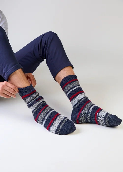 Totes 3 pack Navy Mix Blue Super Soft Cosy Slipper-Sox - One Size Image 3