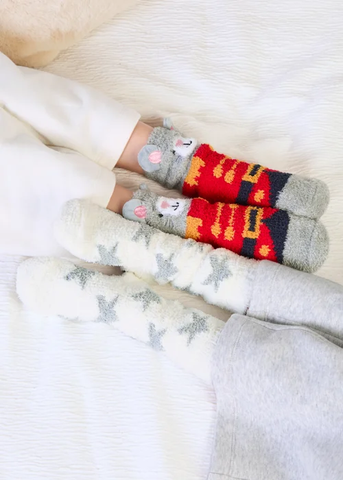 Totes Kids 2 pack Mouse Grey Super Soft Cosy Slipper-Sox - 7-10 Yrs Image 3