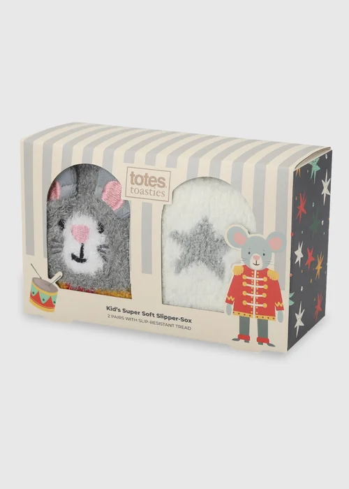 Totes Kids 2 pack Mouse Grey Super Soft Cosy Slipper-Sox - 7-10 Yrs Image 5