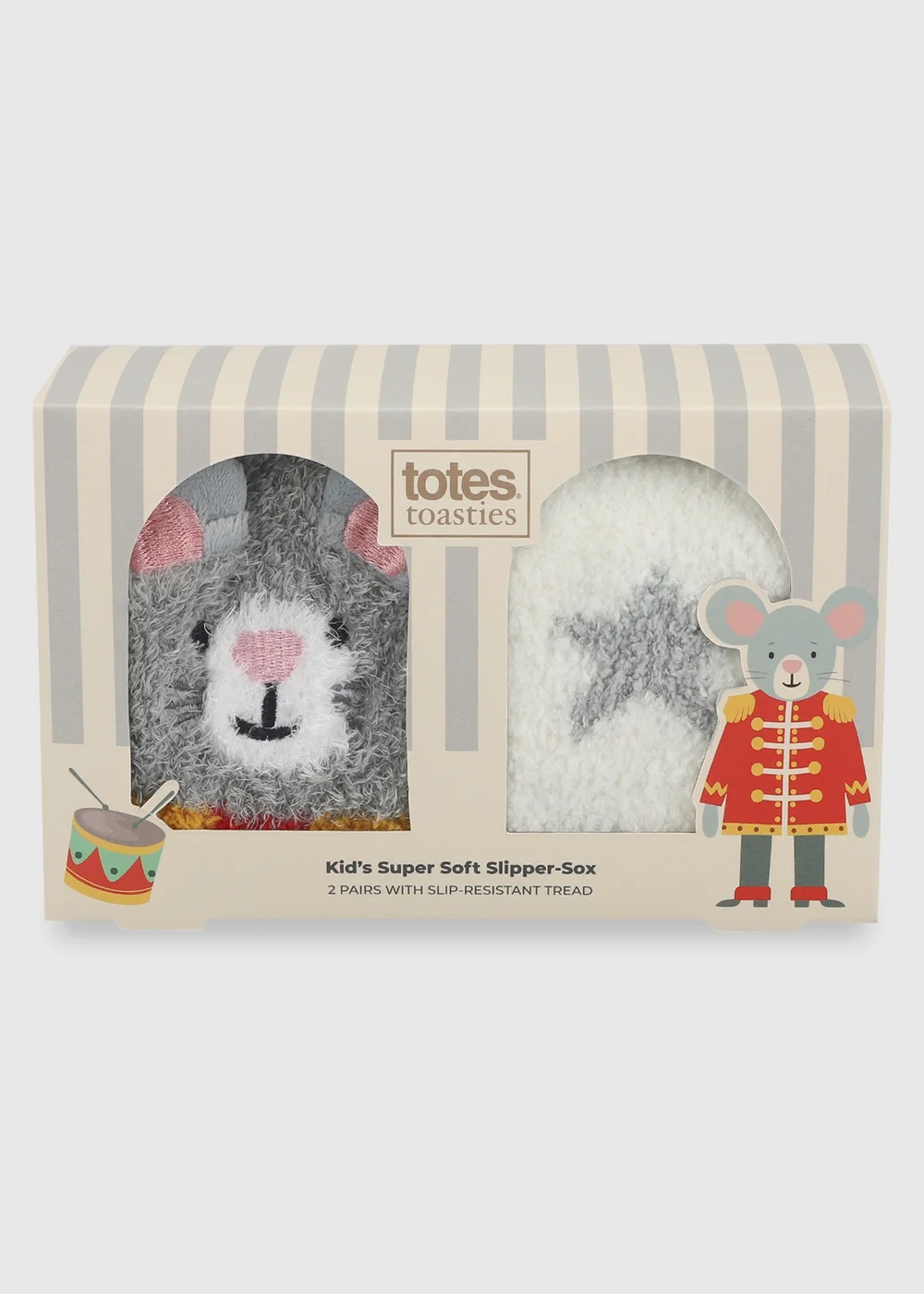 Totes Kids 2 pack Mouse Grey Super Soft Cosy Slipper-Sox - 7-10 Yrs Image 2