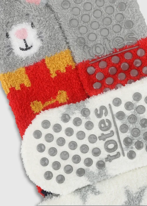 Totes Kids 2 pack Mouse Grey Super Soft Cosy Slipper-Sox - 7-10 Yrs Image 4