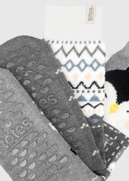 Totes 2 pack Penguin Grey Original Slipper-Sox - One Size Image 6