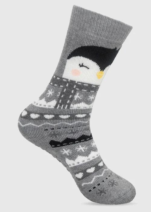 Totes 2 pack Penguin Grey Original Slipper-Sox - One Size Image 4
