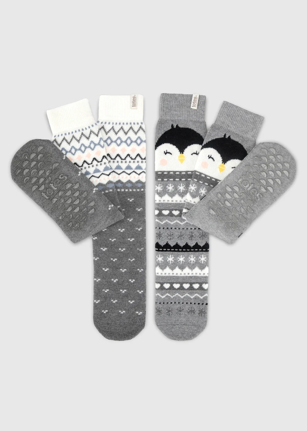 Totes 2 pack Penguin Grey Original Slipper-Sox - One Size Image 1