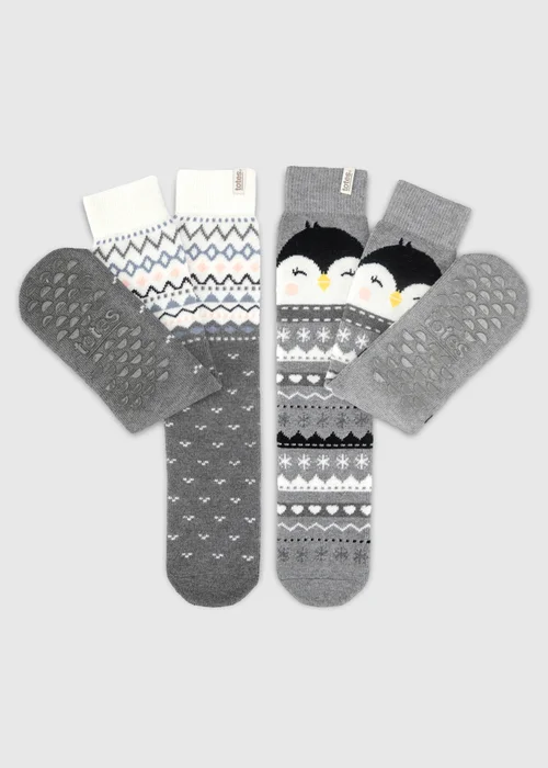 Totes 2 pack Penguin Grey Original Slipper-Sox - One Size Image 1