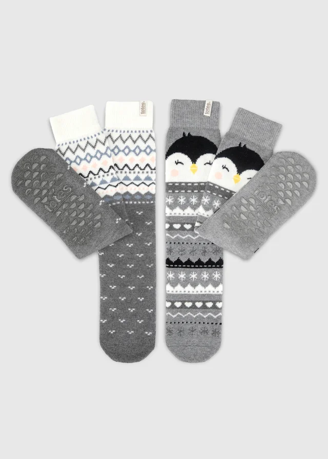 Totes 2 pack Penguin Grey Original Slipper-Sox