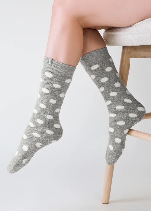 Totes Spotty Grey Brushed Thermal Original Slipper-Sox - One Size Image 3