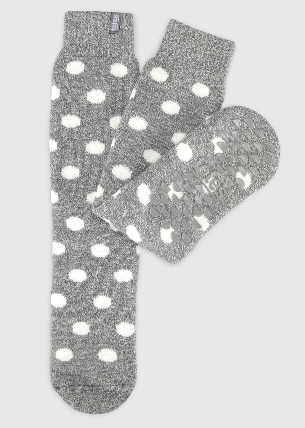 Totes Spotty Grey Brushed Thermal Original Slipper-Sox - One Size Image 1