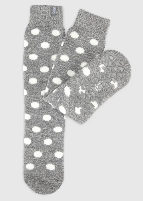 Totes Spotty Grey Brushed Thermal Original Slipper-Sox - One Size Image 1