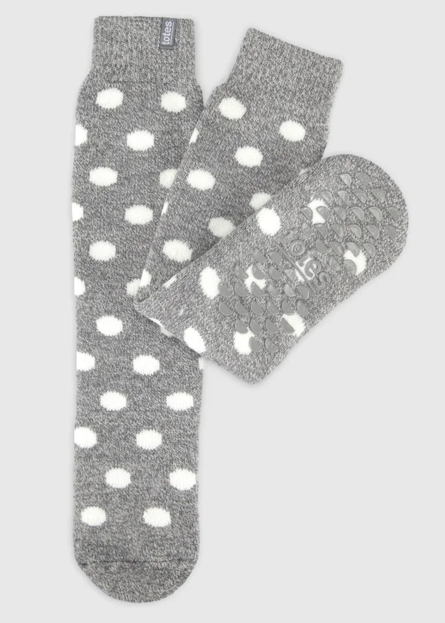 Totes Spotty Grey Brushed Thermal Original Slipper-Sox