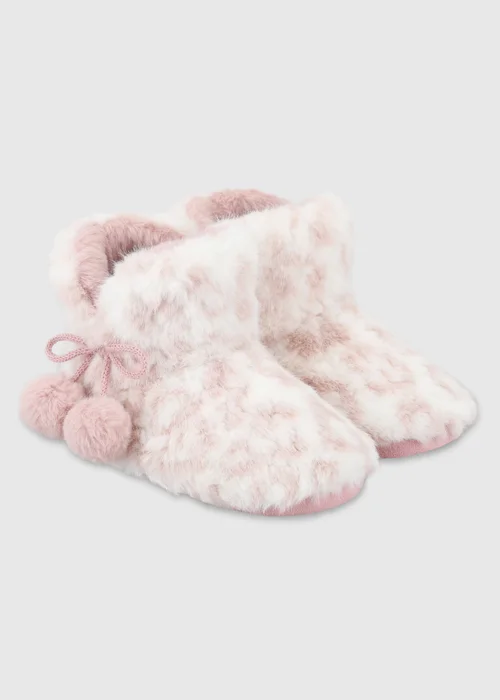 Totes Kids Pink/White Pink Faux Fur Boot Slippers - 9-10 Image 4