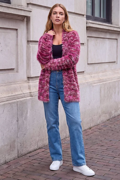 Roman Bordeaux Multi Fluffy Cardigan - 16 Image 3