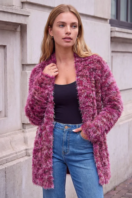 Roman Bordeaux Multi Fluffy Cardigan - 16 Image 1
