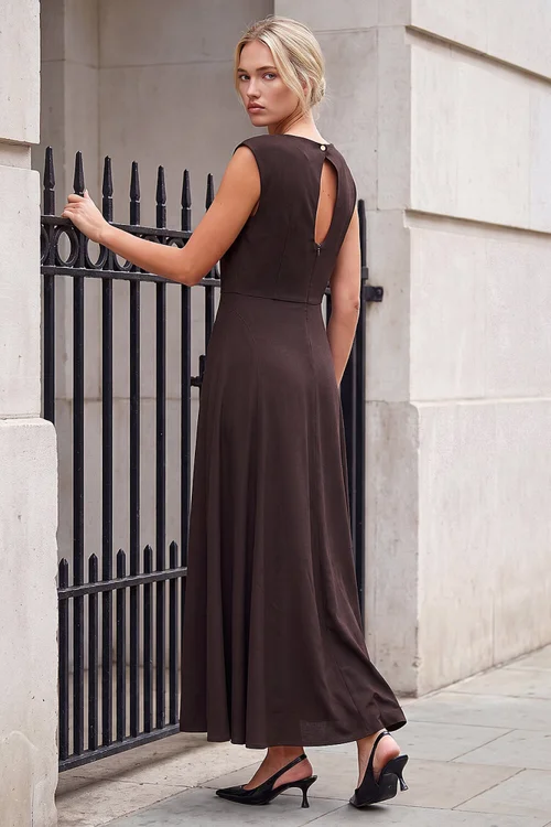 Roman Chocolate Fit & Flare Midi Dress - 20 Image 3