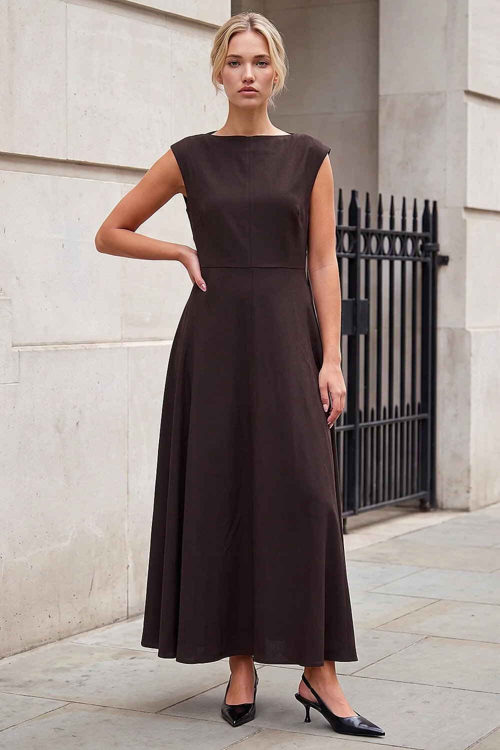 Roman Chocolate Fit & Flare Midi Dress - 20 Image 2