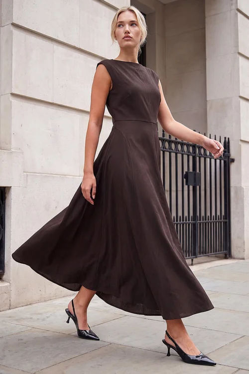 Roman Chocolate Fit & Flare Midi Dress - 20 Image 1