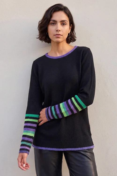 Roman Green Contrast Stripe Detail Knit Jumper - 12 Image 1