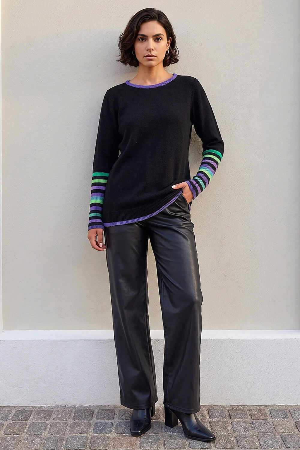 Roman Green Contrast Stripe Detail Knit Jumper - 12 Image 2