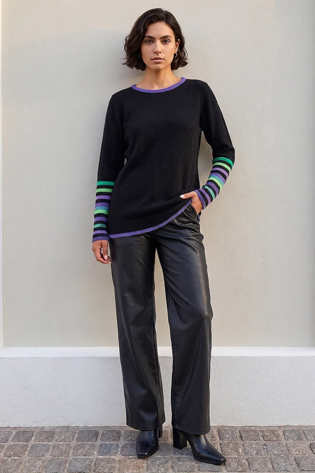 Roman Green Contrast Stripe Detail Knit Jumper
