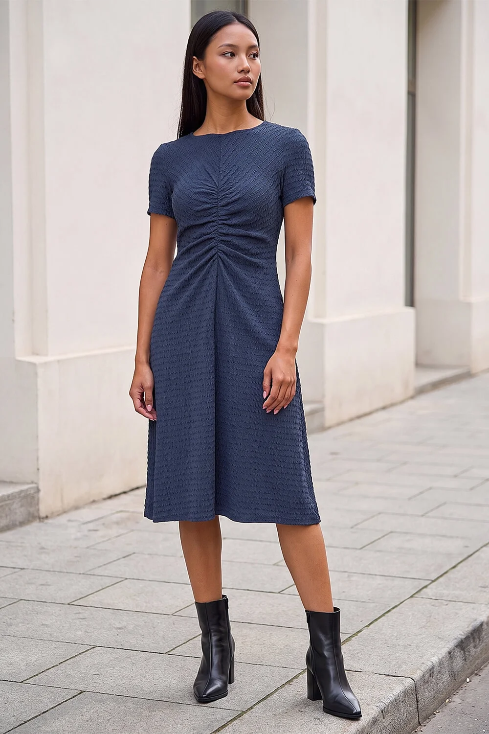 Roman Grey Petite Ruched Dress - 16 Image 3