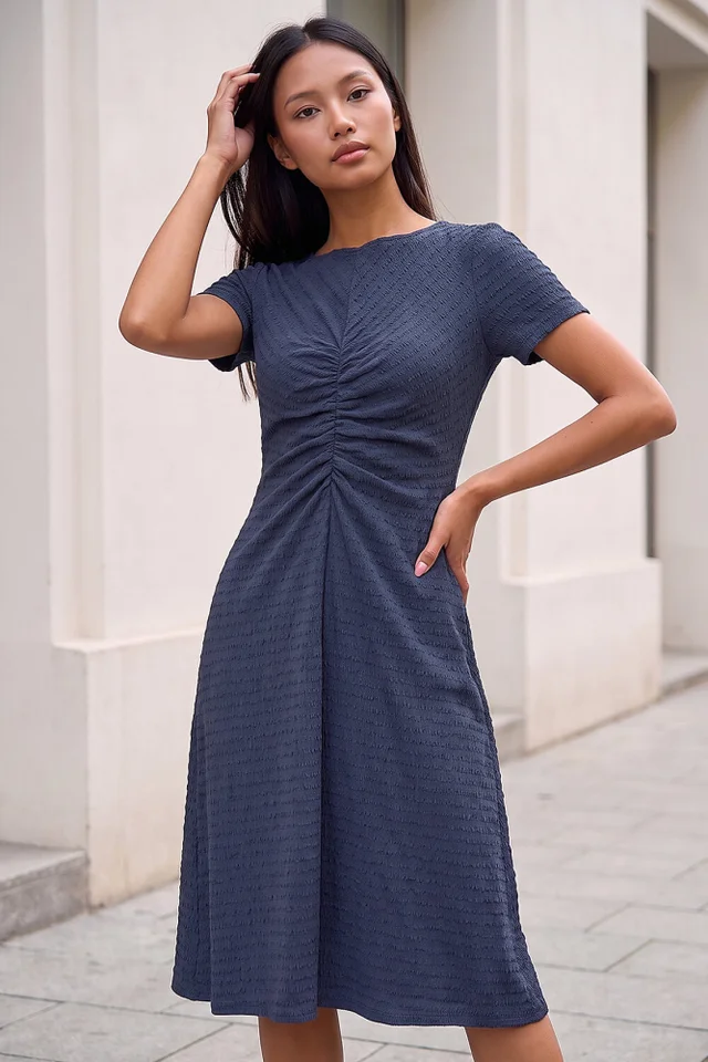 Roman Grey Petite Ruched Dress
