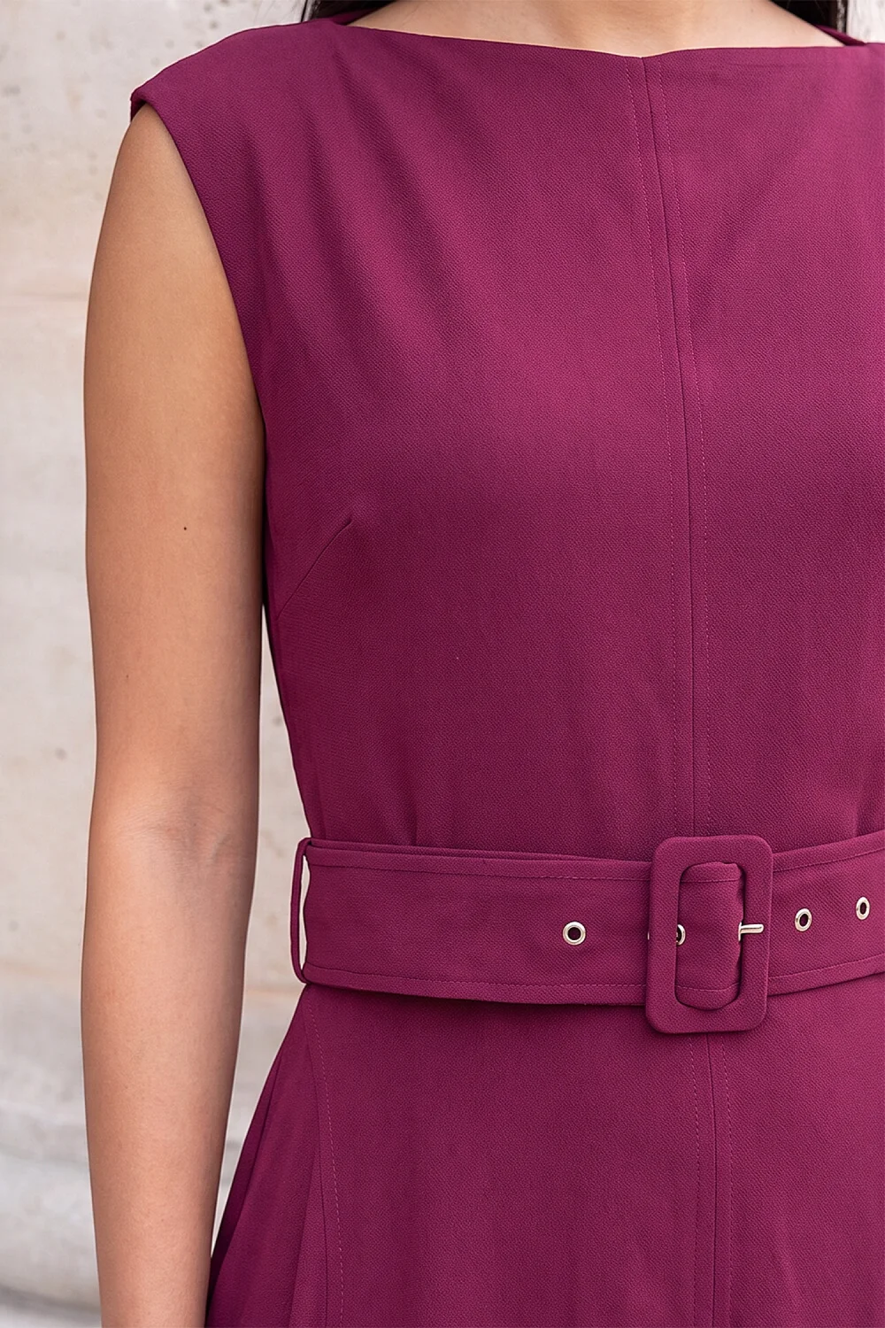 Roman Wine Belted Fit & Flare Dress - 16 Image 4