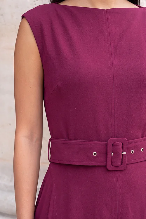 Roman Wine Belted Fit & Flare Dress - 16 Image 4