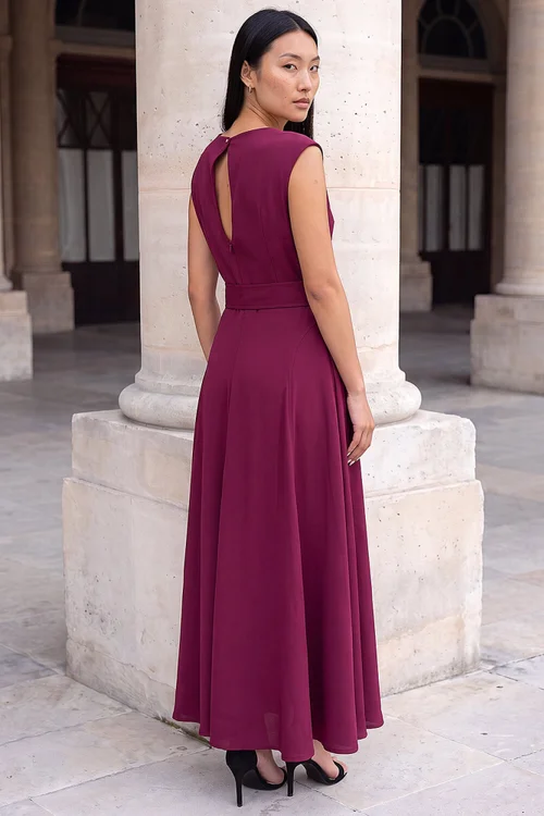 Roman Wine Belted Fit & Flare Dress - 16 Image 3