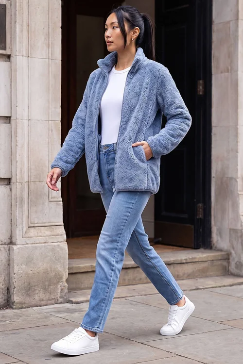 Roman Steel Blue Sherpa Fleece Jacket - S Image 4