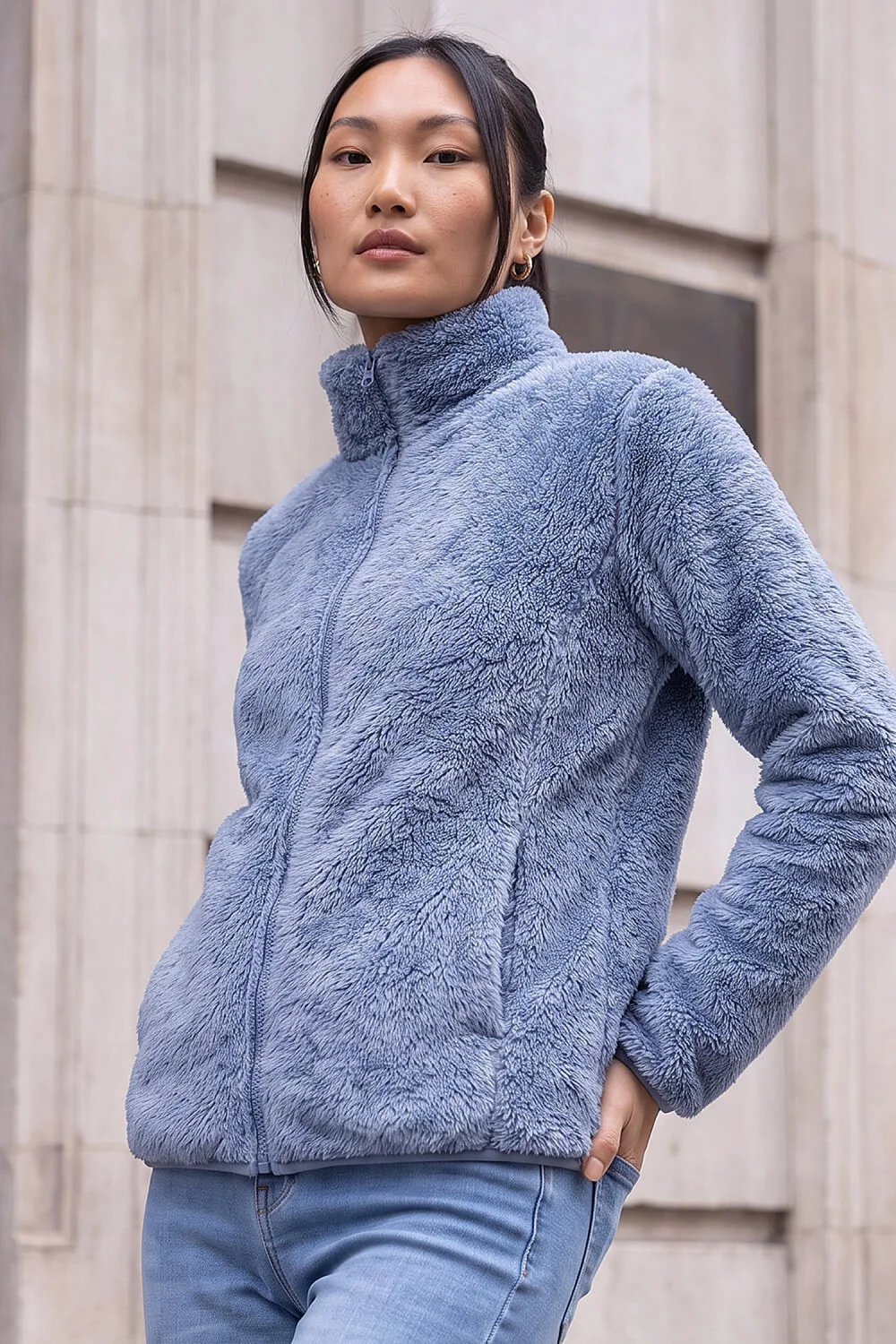Roman Steel Blue Sherpa Fleece Jacket - S Image 2