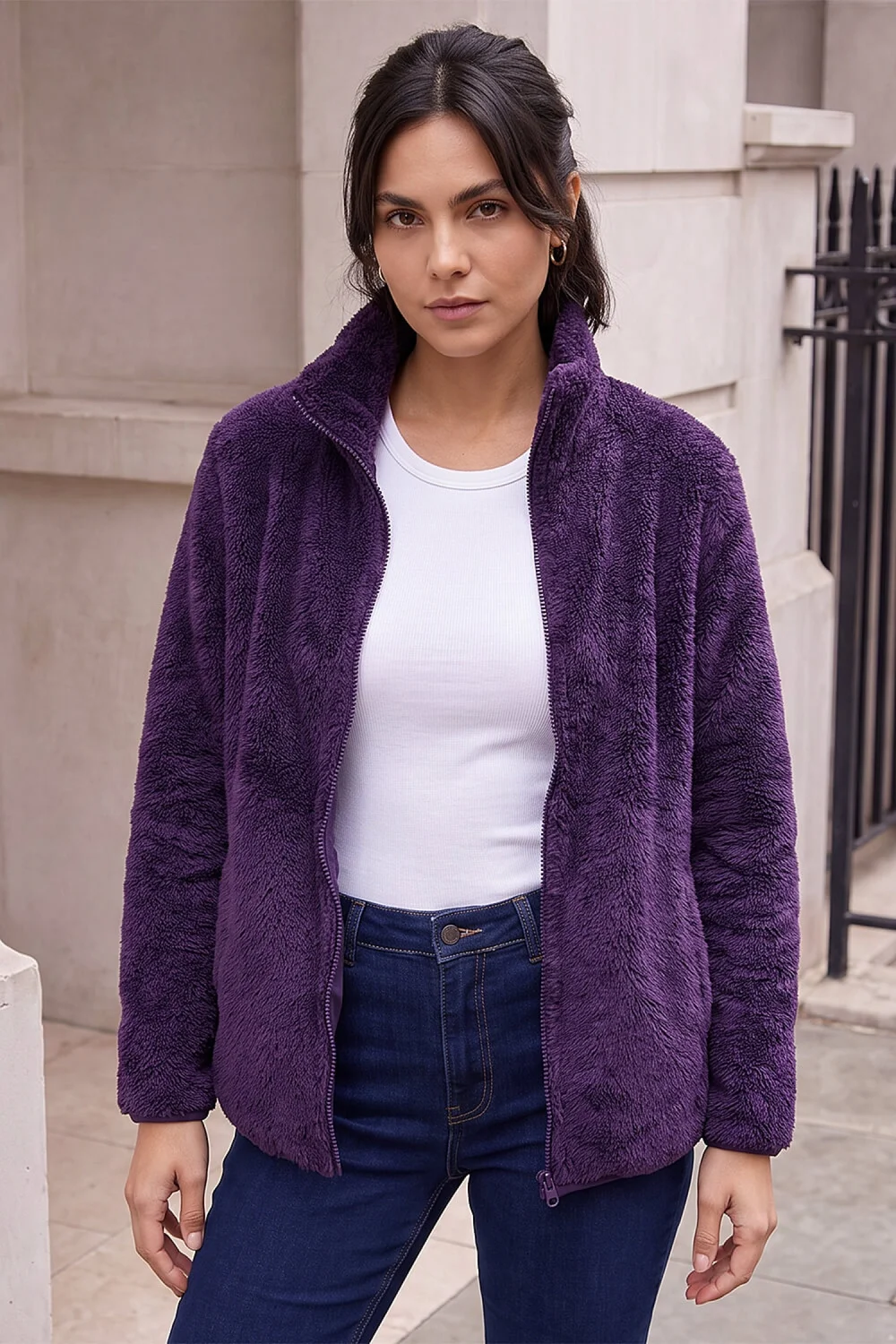 Roman Purple Sherpa Fleece Jacket - XL Image 1