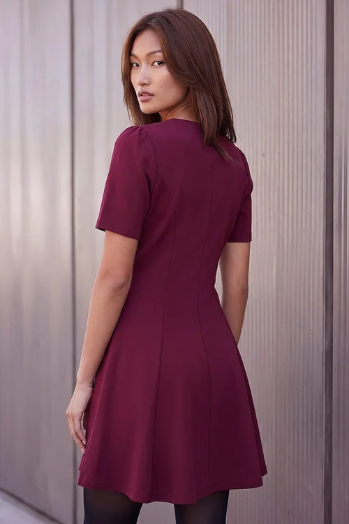 Roman Wine Bow Detail Short Dress - 18 Image 2