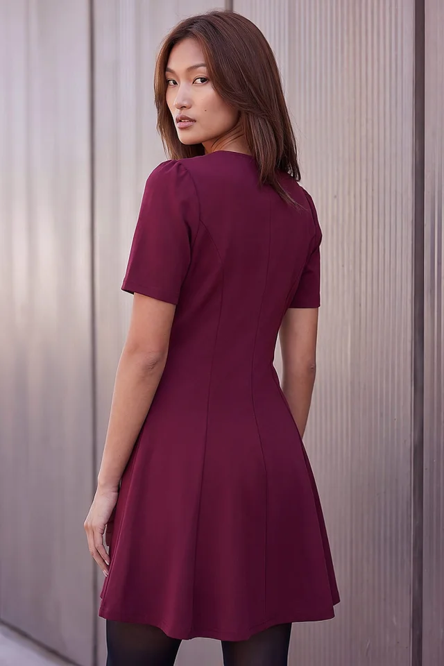 Roman Wine Bow Detail Short Dress