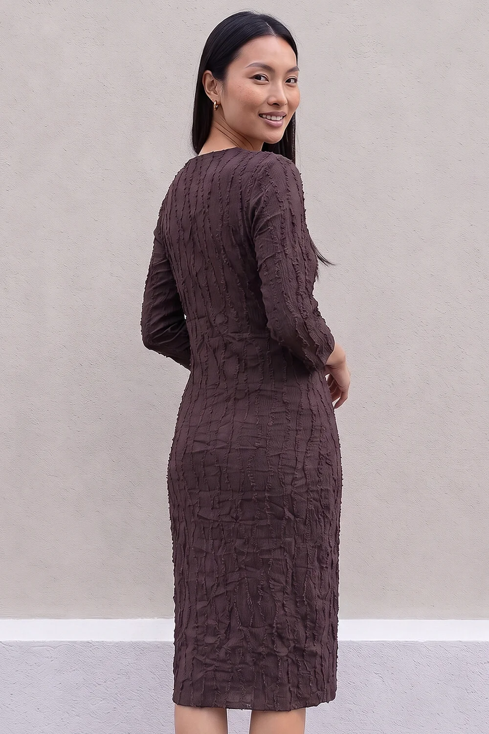 Roman Chocolate Textured Midi Dress - 12 Image 3