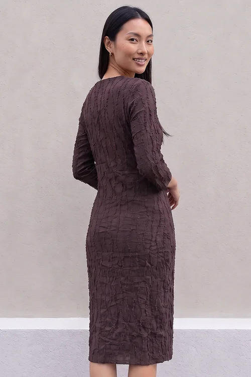 Roman Chocolate Textured Midi Dress - 12 Image 3