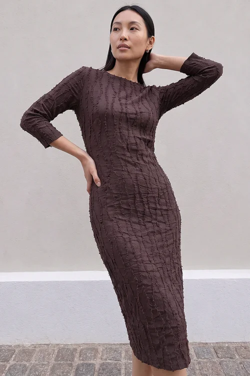 Roman Chocolate Textured Midi Dress - 12 Image 1