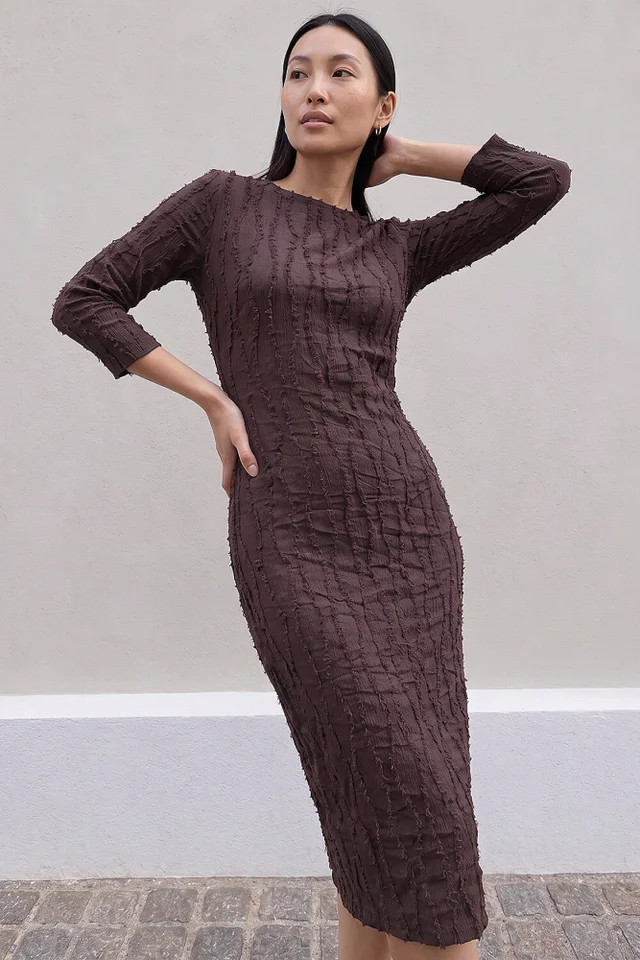 Roman Chocolate Textured Midi Dress
