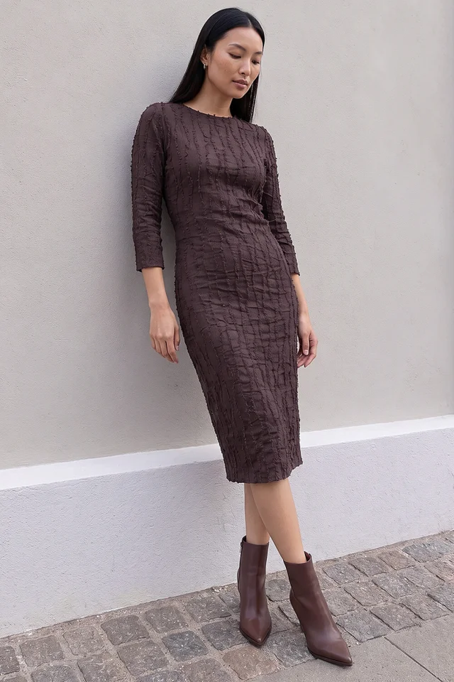 Roman Chocolate Textured Midi Dress