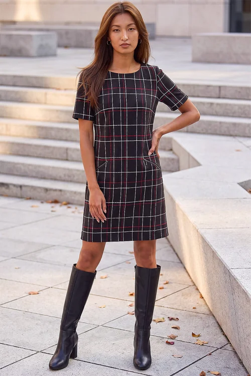 Roman Black Check Shift Dress - 14 Image 1